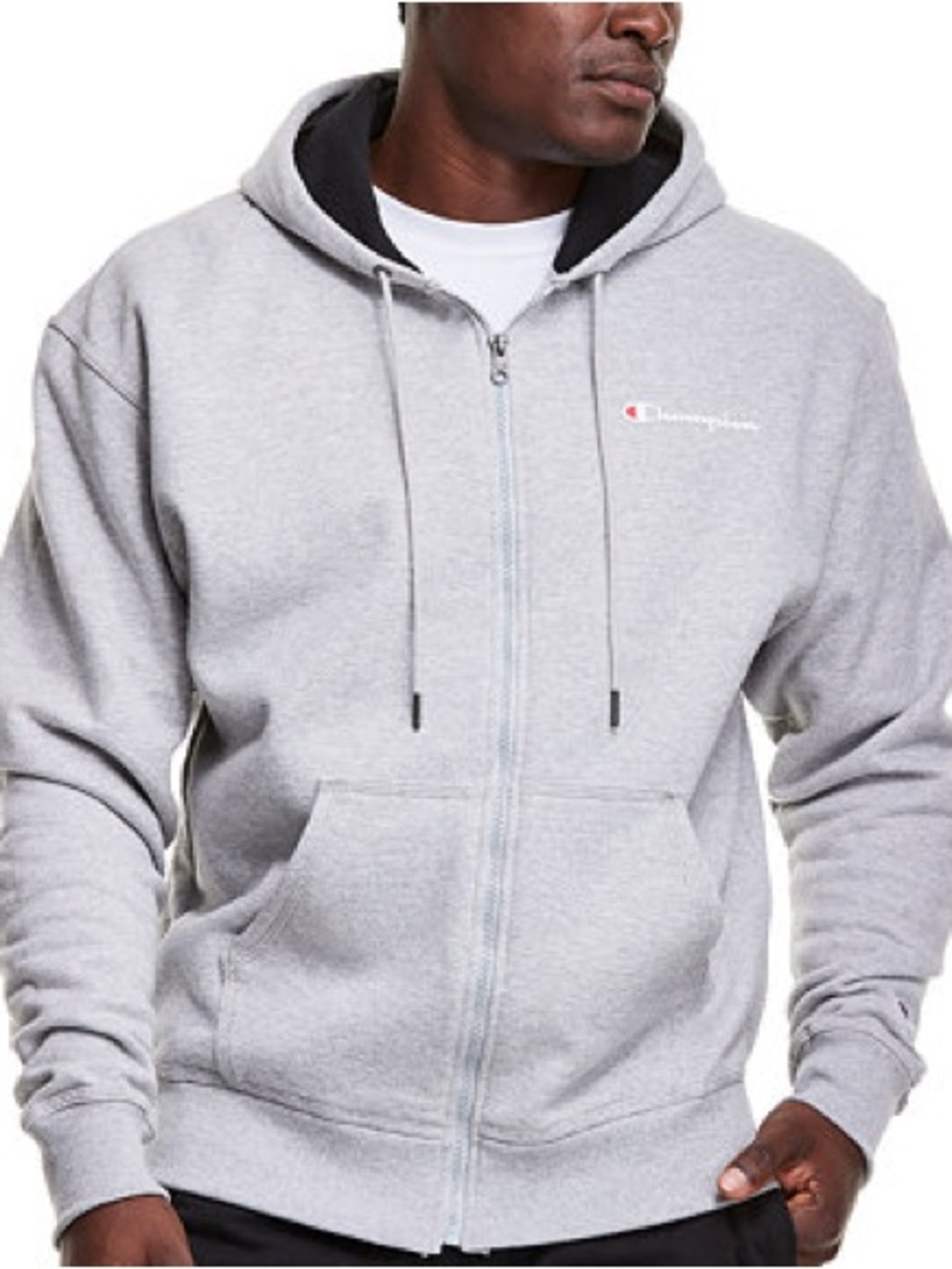 Champion Men's Light Gray Full-Zip Hooded Sweatshirt